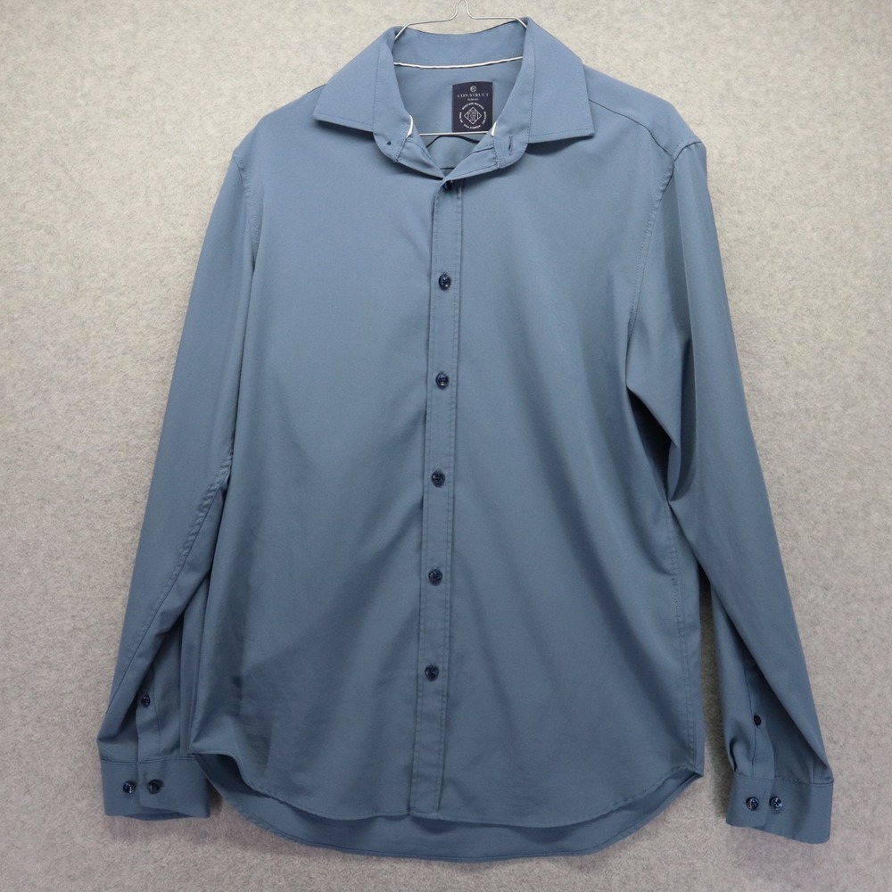 Con.Struct Shirt Mens 15.5 34/35 Slim Fit 4-Way Stretch Button Blue Long Sleeve